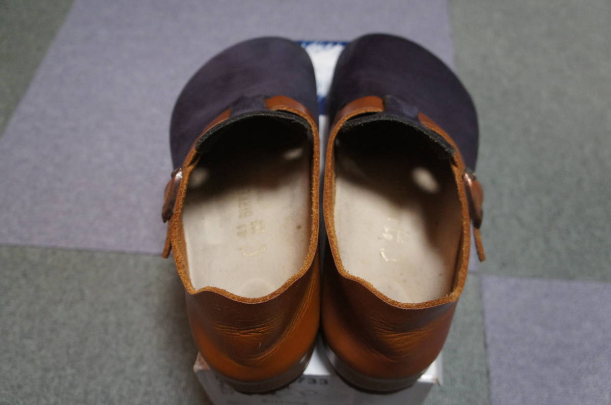 限定 生産終了 BIRKENSTOCK ロンドン ビルケンシュトック マイクロファイバーヌバック×レザー ネイビー×ライトタン_画像3