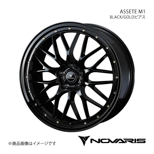 NOVARIS/ASSETE M1 ステージア M35 FR アルミホイール1本【18×7.5J 5-114.3 INSET45 BLACK/GOLDピアス】0041063_画像1