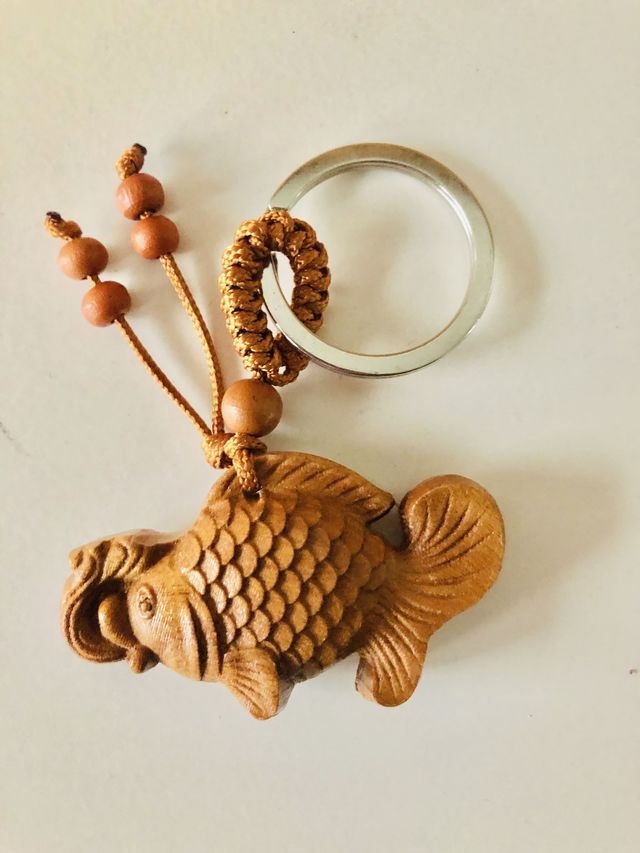 [ peach. tree animal netsuke ] * fish ①* natural / natural tree made / handmade / hand made / skill sculpture / key holder / strap / present / better fortune feng shui . except .