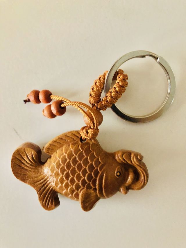 [ peach. tree animal netsuke ] * fish ①* natural / natural tree made / handmade / hand made / skill sculpture / key holder / strap / present / better fortune feng shui . except .