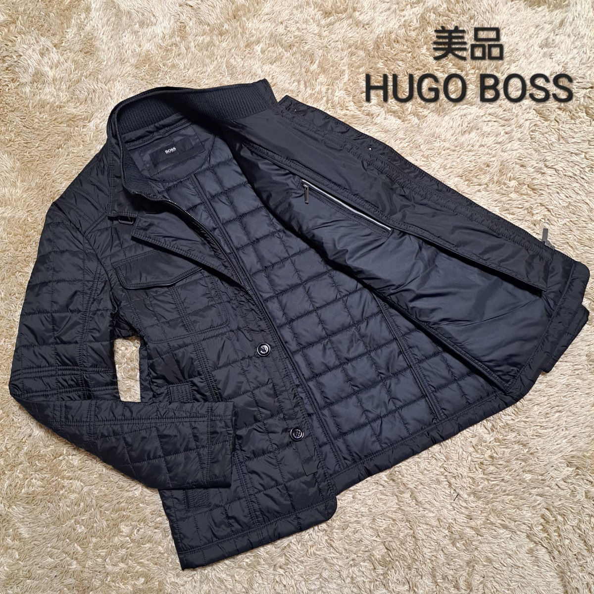 美品　HUGO BOSS ヒューゴボス　キルティングジャケット 中綿ジャケット ブルゾン ジップアップ ブラック 黒 大きいサイズ 2way 　L～ XL_画像1