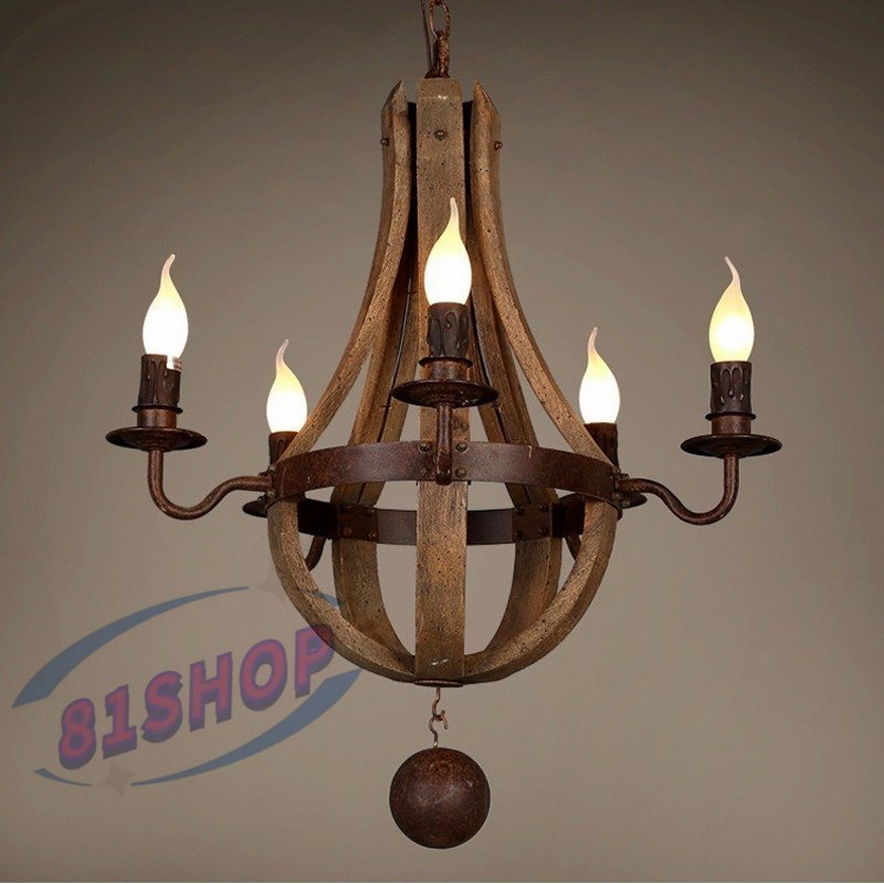 「81SHOP」 木製 シャンデリア ペンダントライト ランプ 5灯 照明