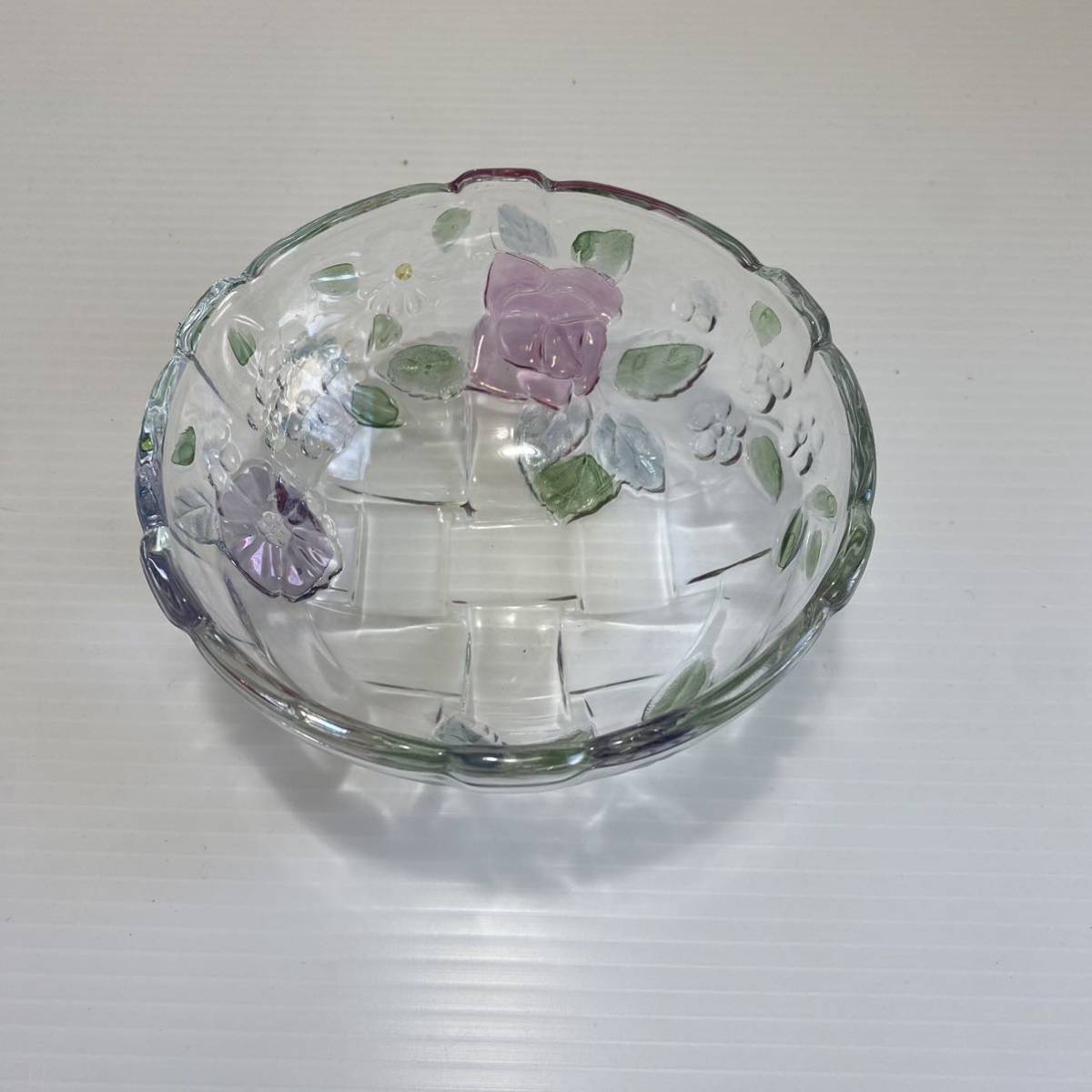 contemporary glass collection ガラス ボウル レトロ 花 薔薇 デザート皿 食器 5個セットの画像2