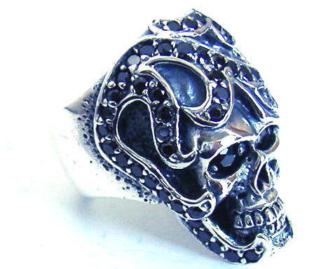 * silver 925mete.-sa Skull ring pave black diamond 23 number * ANDY Anne ti ring new goods unused *mete.-sa Skull ring 