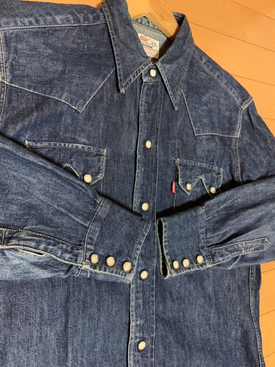 希少旧LVC アメリカ製LEVI’Sショートホーンデニムウエスタンシャツ38Mサイズリーバイス デニムシャツ501xxインディゴ USA米国製_画像4