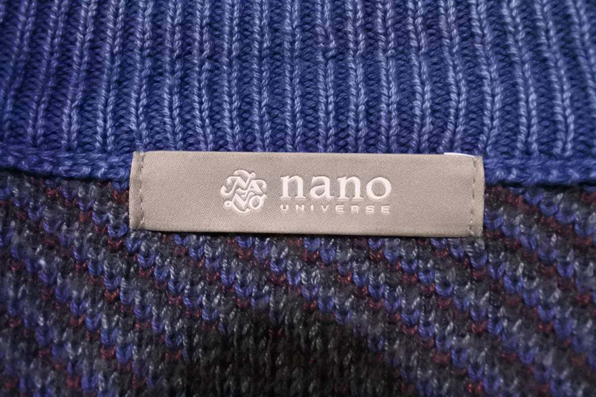 NANO UNIVERSE ナノユニバース ニット カーディガン size S インディゴ オルテガ コンチョボタン 特殊加工品_画像4