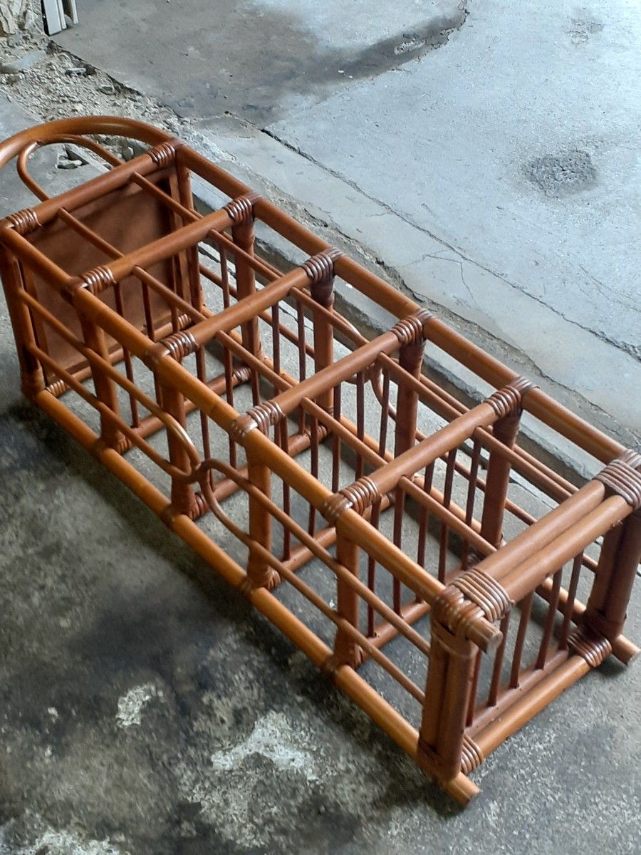 木製スリッパラック　籐家具　レトロアンティーク