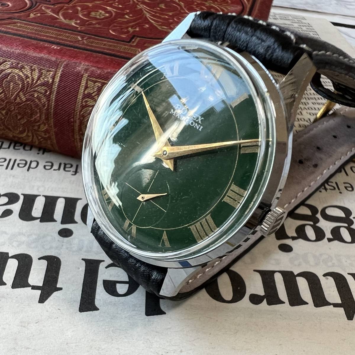 ロレックス　マルコーニ　1910　グリーン　ステンレスシルバー　手巻き　動作良好　　メンズ腕時計_画像8