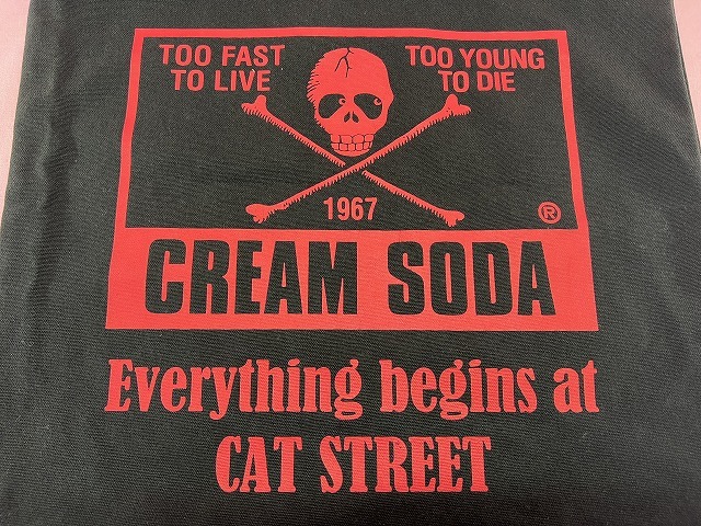 240112●○CREAM SODA　トートバック　ブラック　CAT STREET　角ドクロ　現状品○●_画像2