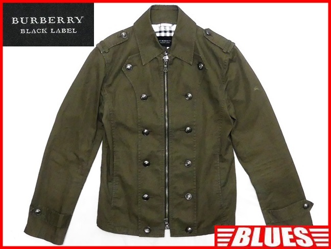 即決★BURBERRY BLACK LABEL★メンズM ナポレオンジャケット 緑系 カーキ 通勤 コート 通学 メタルカラーボタン ノバチェック 三陽商会_画像1