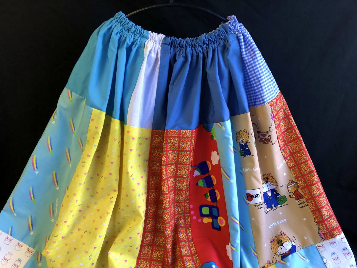  новый товар ручная работа лоскутное шитье flair юбка * длинная юбка Showa Retro fancy ткань хлопок 100% стоимость доставки 230 иен .. кошка 