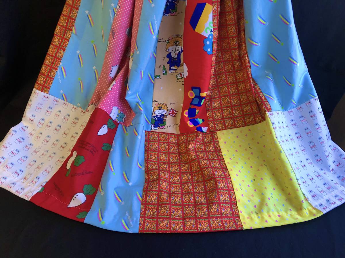  новый товар ручная работа лоскутное шитье flair юбка * длинная юбка Showa Retro fancy ткань хлопок 100% стоимость доставки 230 иен .. кошка 