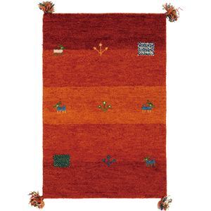 【新品】ラグマット 絨毯 約80×140cm オレンジ ウール100％ 保温機能 調湿効果 オールシーズン対応 ギャッベ リビング_画像2