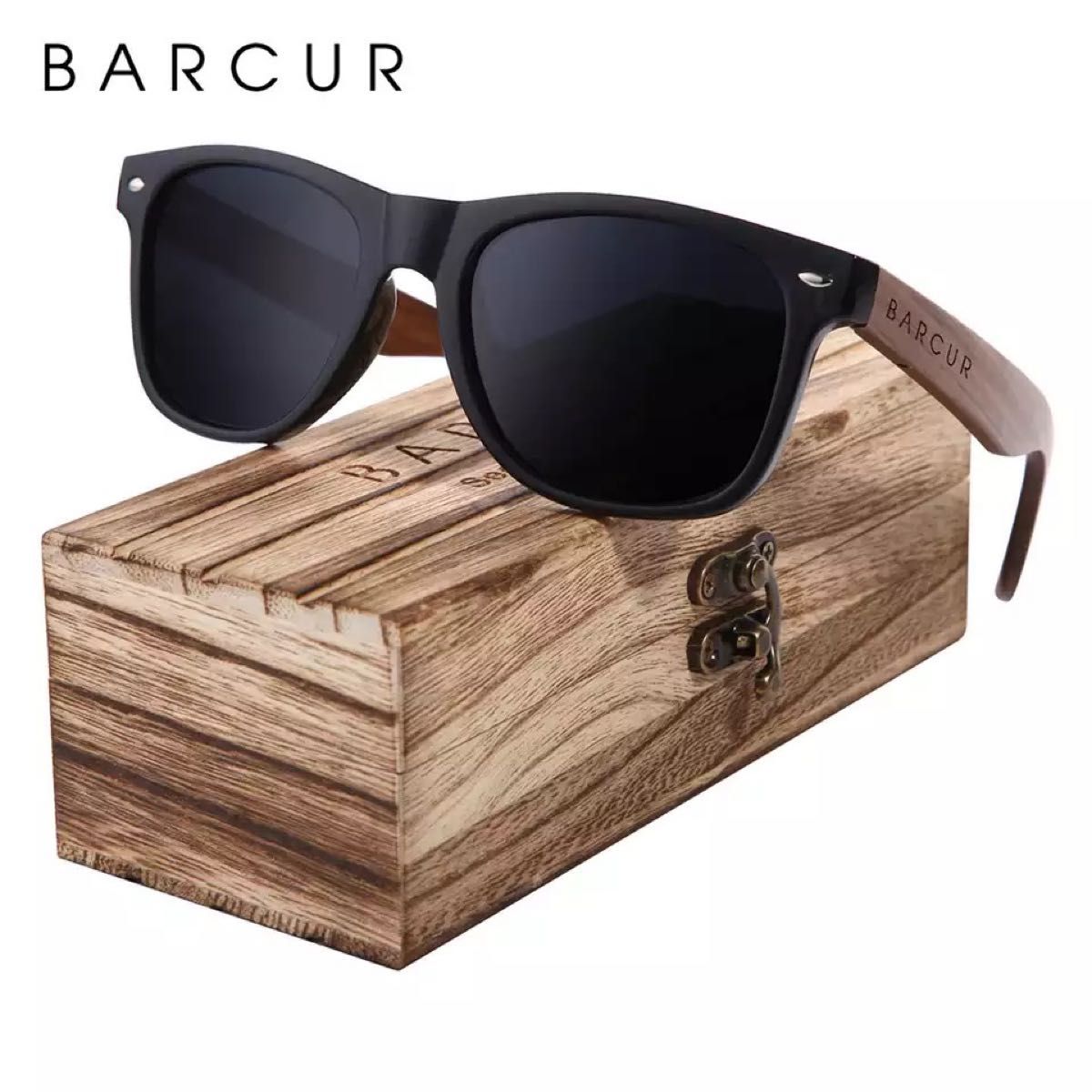 BARCUR 木製サングラス 海外ブランド 偏光サングラス　マットブラック