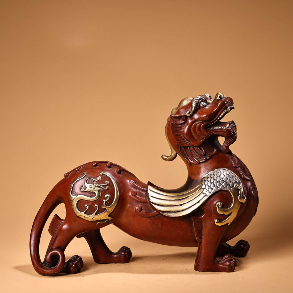 【蔵友館蔵品・銅製・塗金・鎮宅辟邪・獨角獣】・希少珍品・置物・賞物・中国時代美術_画像1