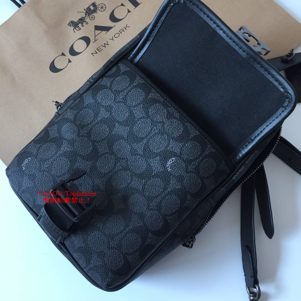 ☆新品☆コーチ/COACH バッグ CM378 チャコール×ブラック ベック パック・シグネチャーボディーバッグ ショルダーバッグ アウトレット品_画像4