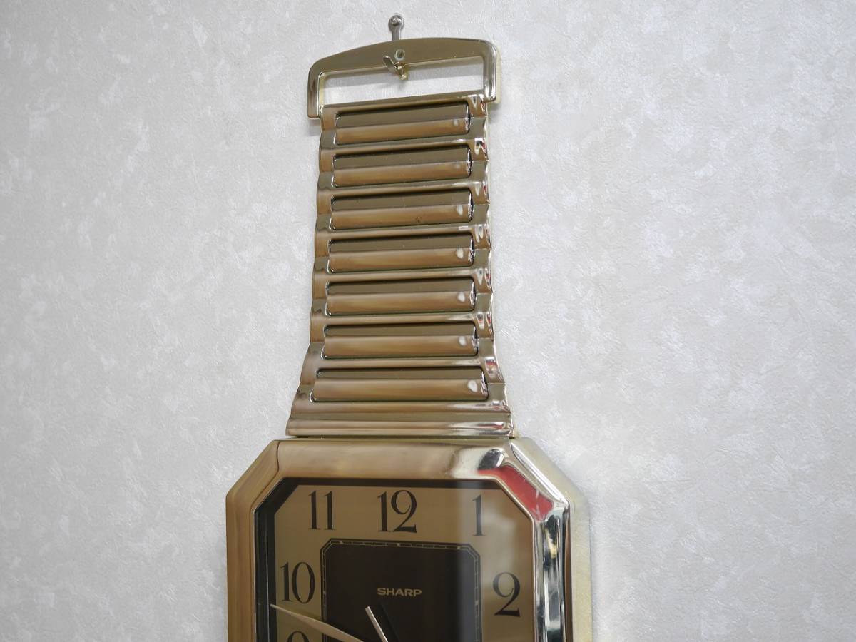 SHARP 腕時計型掛け時計 掛け時計 時計 金 ゴールド シャープ 稼働品 電池付属_画像2