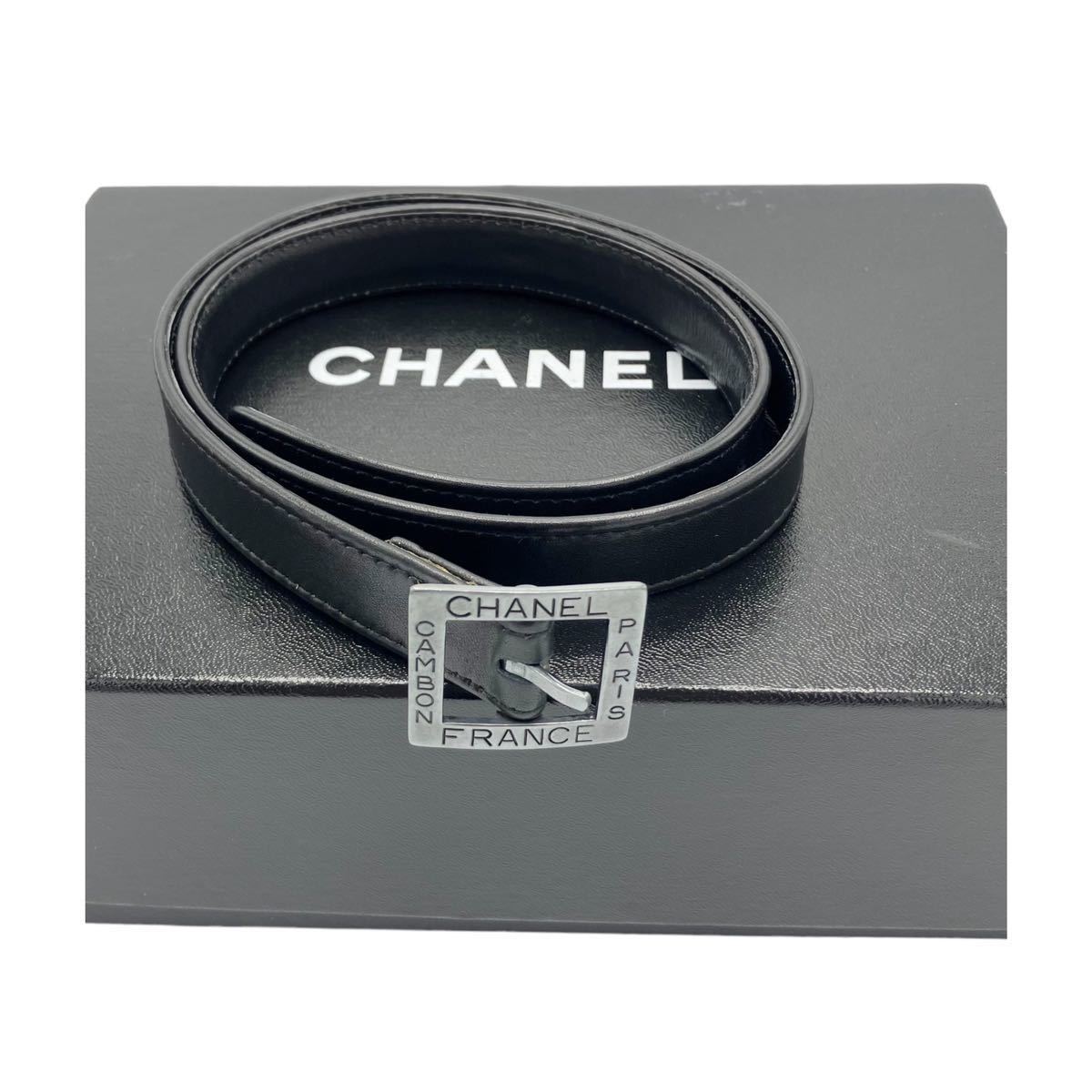 【良品】シャネル CHANEL 96A カンボン ロゴ レザー ベルト ブラック_画像1