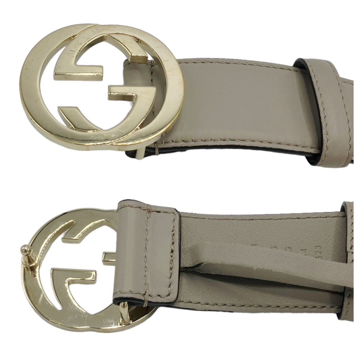 【良品】グッチ GUCCI 546386 インターロッキングG レザー GG ベルト グレー ゴールドバックル 【良品】グッチ GUCCI 546386 インターロッキングG レザー GG ベルト グレー ゴールドバックル