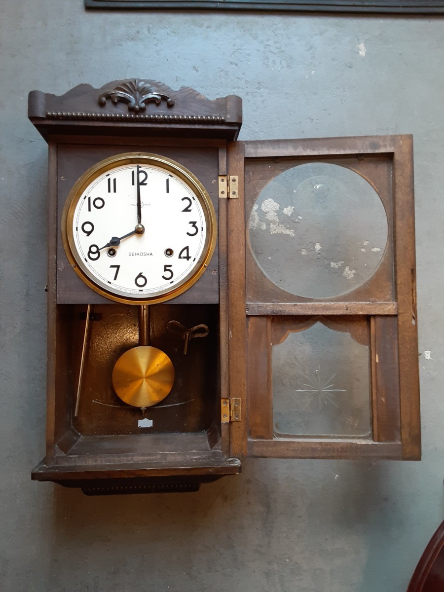 ジャンク品 振り子時計 昭和レトロ 柱時計 掛時計 ゼンマイ式 SEIKOSHA