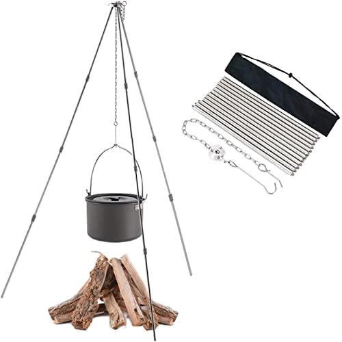* silver * Sitengle Try Pod .. fire tripod camp [4 -step type ] dutch oven stand withstand load 15kg height adjustment storage sack attaching 