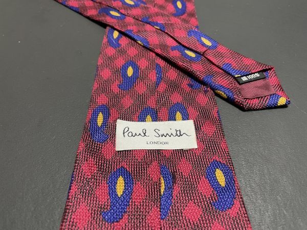 【超美品】PaulSmith　ポールスミス　ペイズリー柄　ネクタイ　3本以上送料無料　ワインレッド_画像2