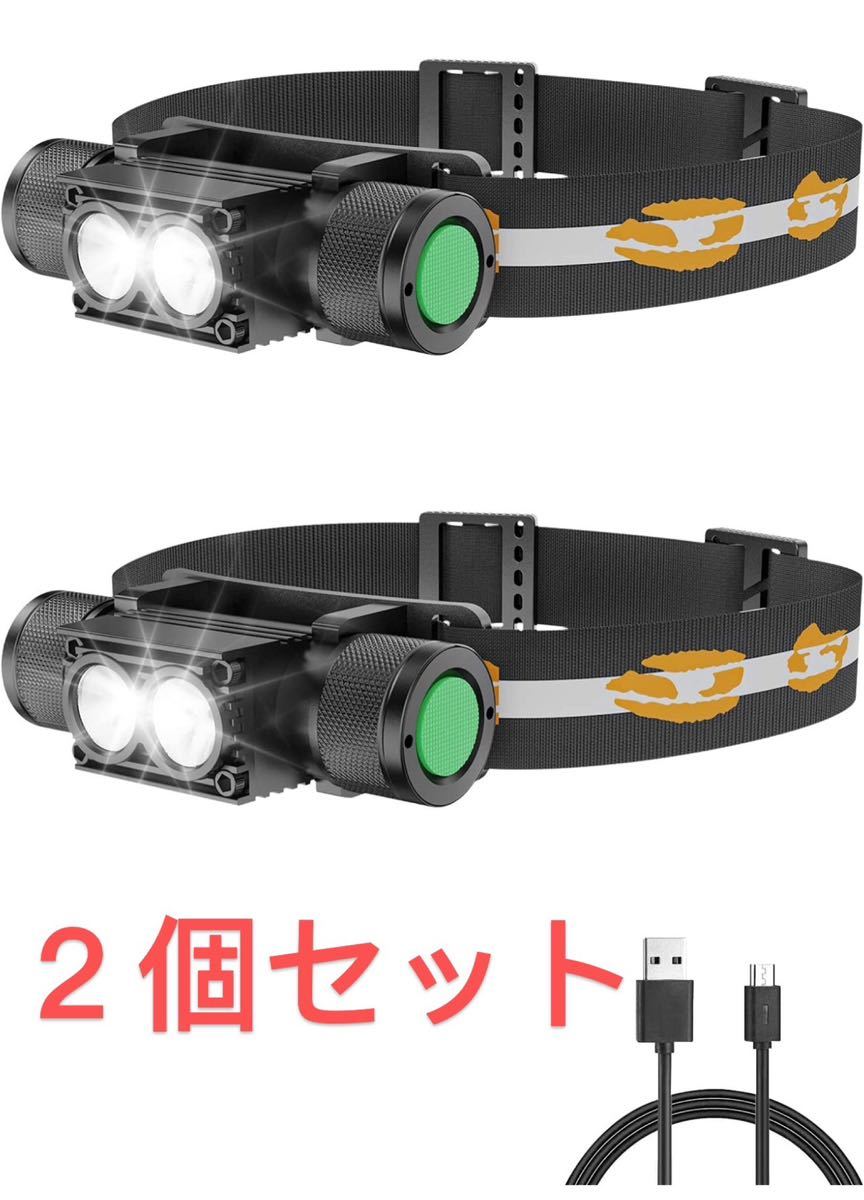 2本セット　LED ヘッドライト USB充電式 高輝度 超軽量 強力 小型_画像1