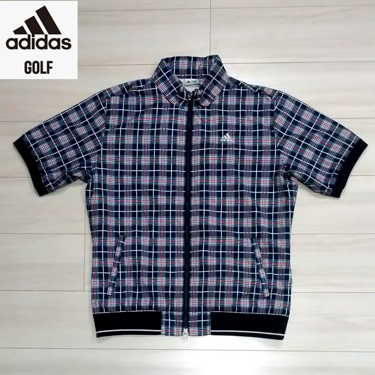 新品に近い adidas GOLF ナイロンジャケット O メンズ LL 防風裏地付き 半袖スニード アディダス ゴルフ テーラーメイド 美品_画像1