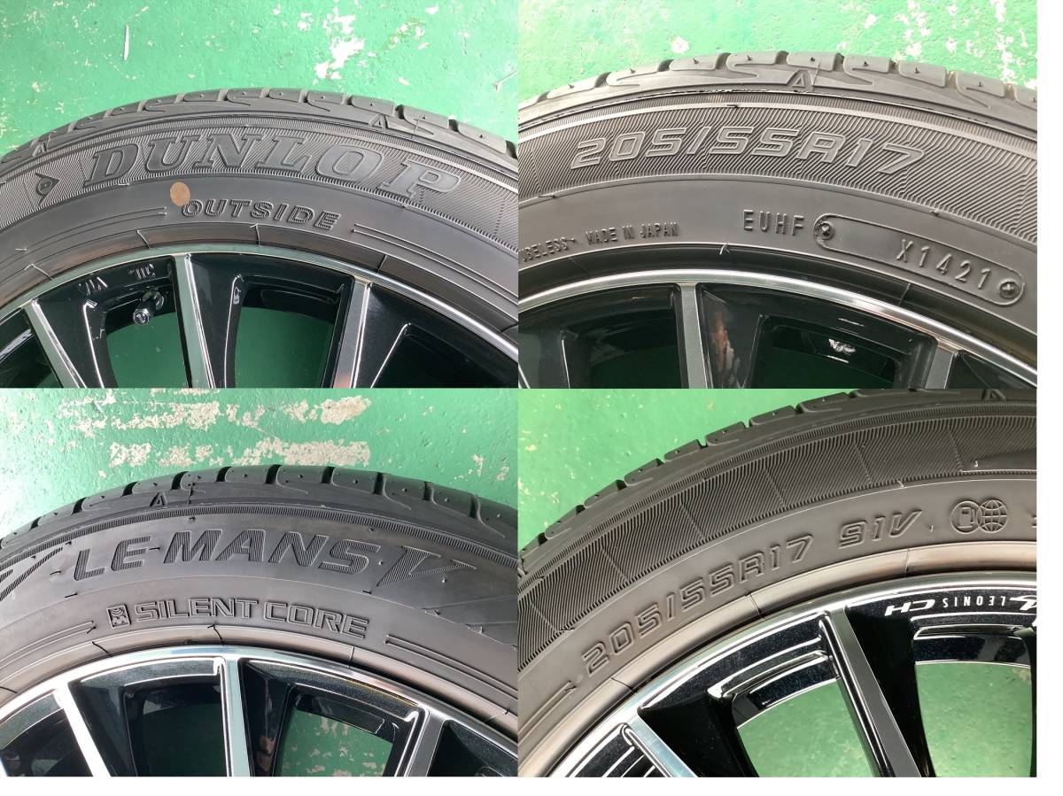 【展示品+中古】レオニス CH 17x7J 5H 114.3 +53 4本 1台分 205/55R17 ノア ヴォクシー エスクァイア ステップワゴン ウェッズ ブラック/P_ダンロップ製