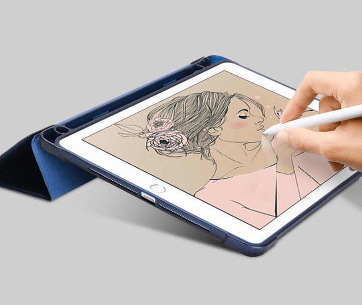iPad Pro 9.7インチ 2016年版用 三つ折り TPU+PU連体 ソフト カバーケース オートスリープ機能アップルペンシル収納 ブラック_画像9