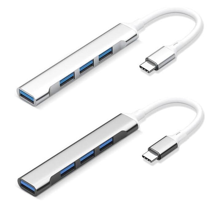 USB HUB USB3.0×1 USB2.0×3 adapter USB3.1 TYPE C TO 4USB HUB supply of electricity, high speed data transfer correspondence thin type silver USB A type 