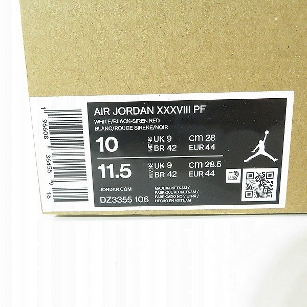 【未使用】NIKE/ナイキ AIR JORDAN XXXVIII PF/エア ジョーダン 38 PF スニーカー DZ3355-106/28 /080_画像10