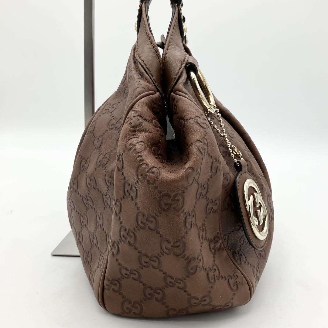 53 1円 極美品 GUCCI グッチ トートバッグ GG ブラウン レザー シマ スーキー ハンドバッグ　レディース　_画像4