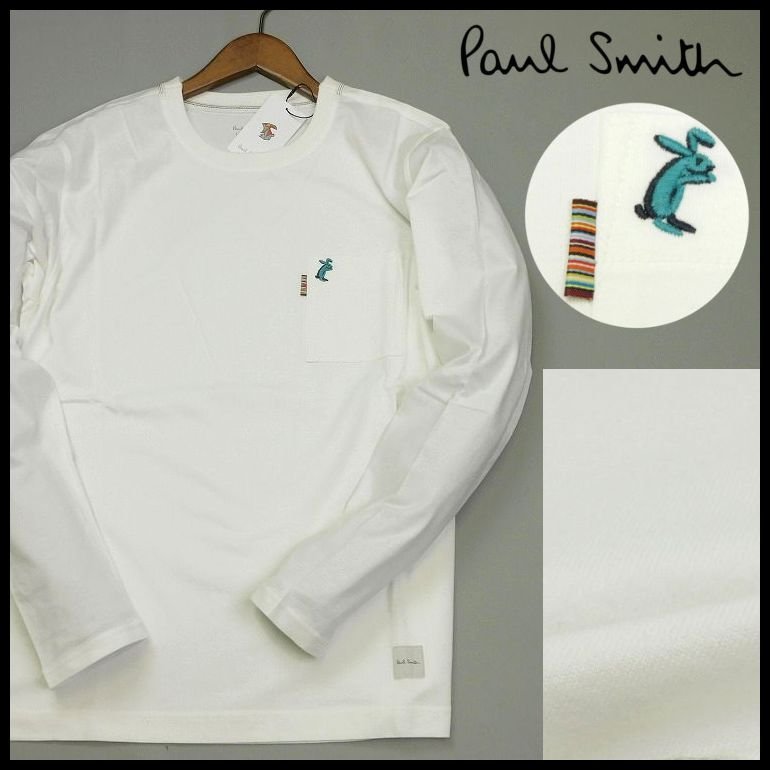 新品 1円～ ポールスミス M 白 ウサギ刺繍 長袖カットソー マルチst ロンＴシャツ マルチステッチ Paul Smith メンズ 【2563】_画像1