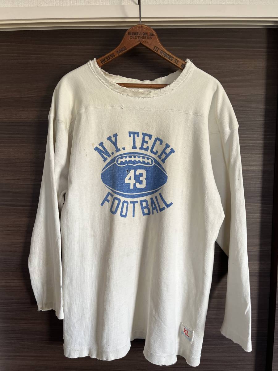  Vintage 60s Champion Pro daktsu tag football T-shirt XL America made cotton 100% meat thickness stain included print 