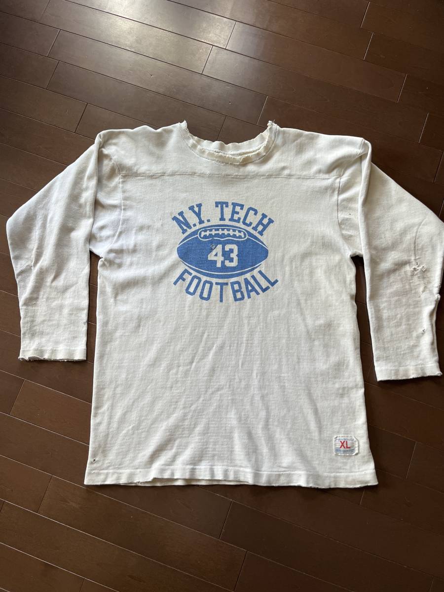  Vintage 60s Champion Pro daktsu tag football T-shirt XL America made cotton 100% meat thickness stain included print 