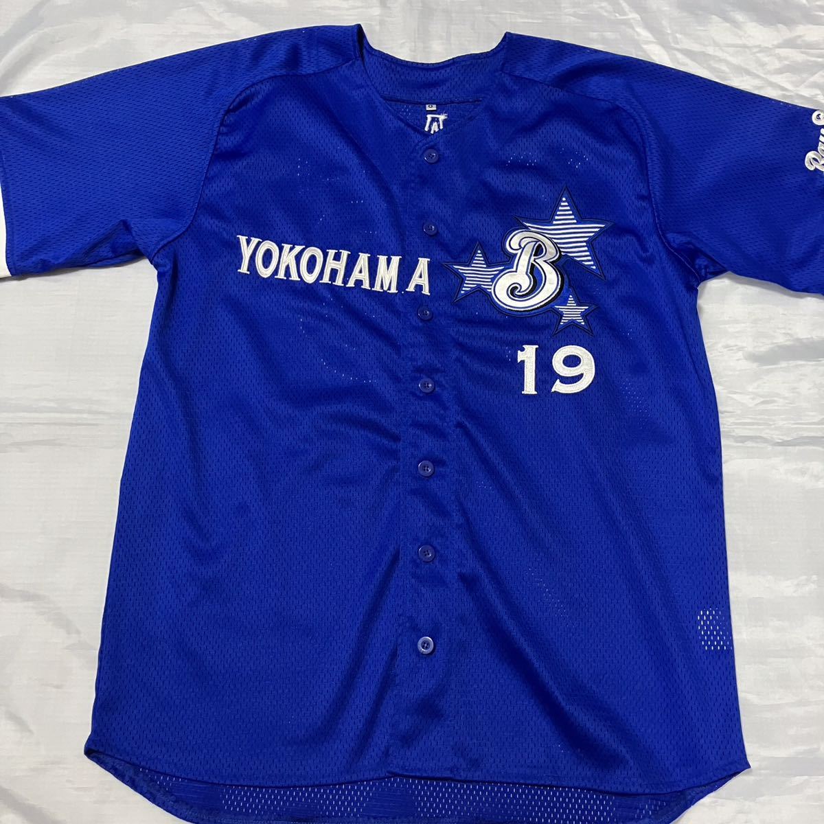 プロ野球 横浜 Denaベイスターズ 復刻 #19 山崎康晃 レプリカユニフォーム ベースボール シャツ ウェア メンズOサイズ 応援グッズ_画像2