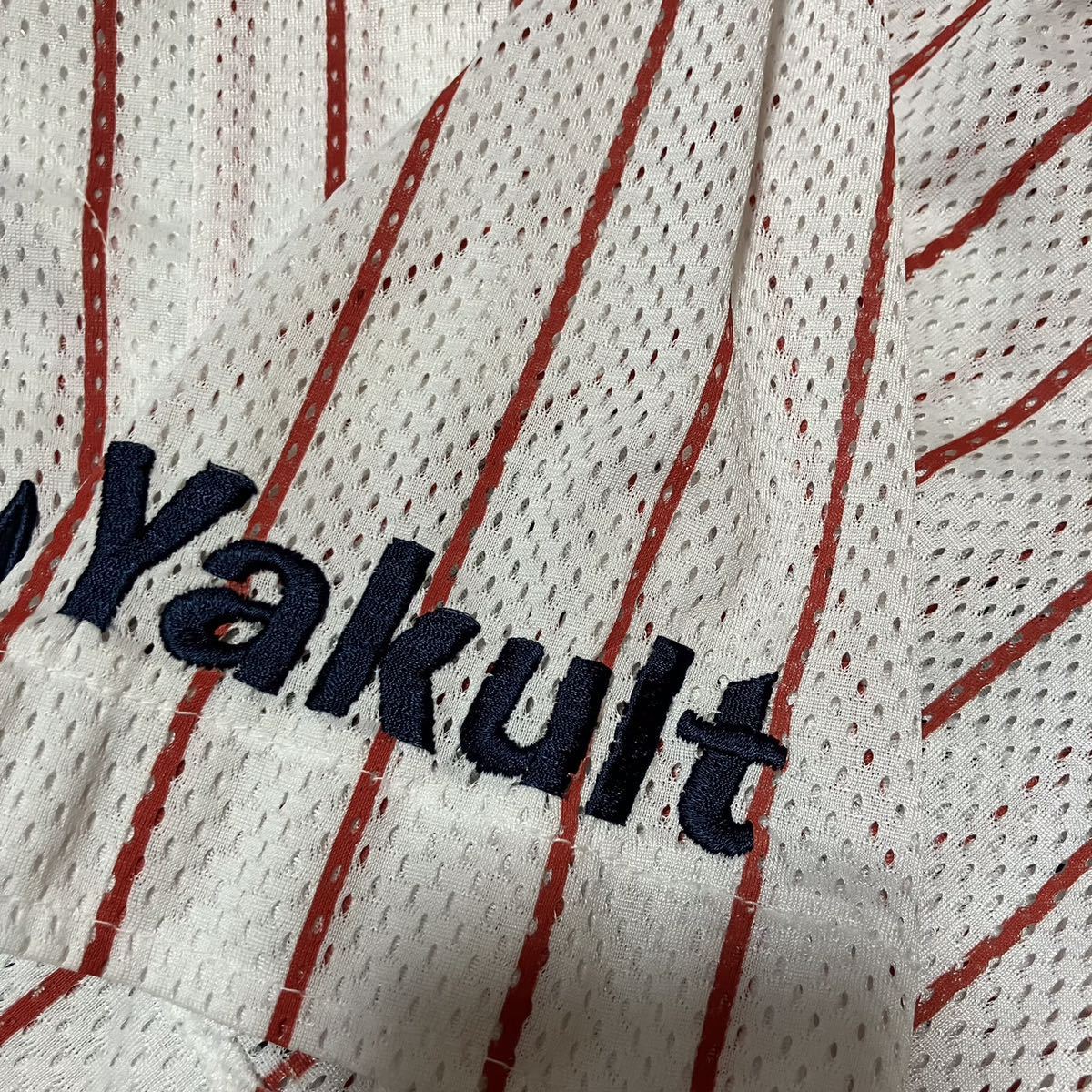 YS ヤクルトスワローズ レプリカユニフォーム 当時物 メンズ XOサイズ 縦縞 メッシュジャージ プロ野球 応援グッズの画像4