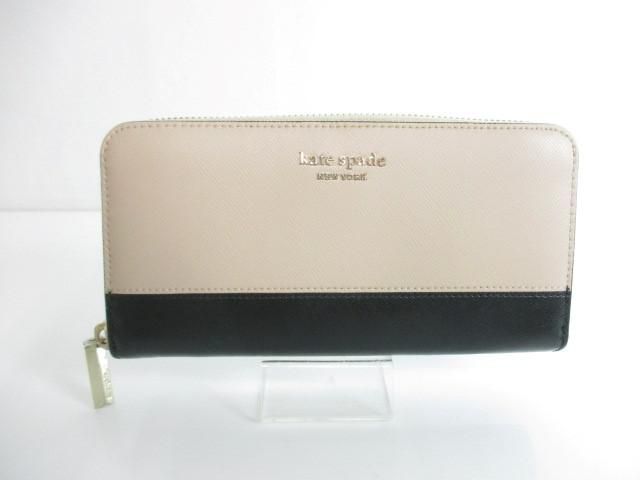 中古 ケイトスペード kate spade 財布 長財布 ラウンドファスナー PWR00281 ライトピンク ブラック レディース_画像1