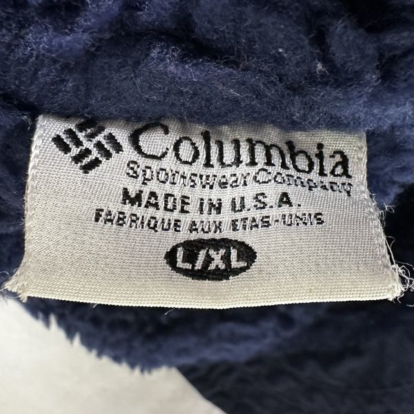 90s Columbia USA made year flap boa fleece cap L/XL hat Pilot ear present . Colombia 80s Vintage navy navy blue 