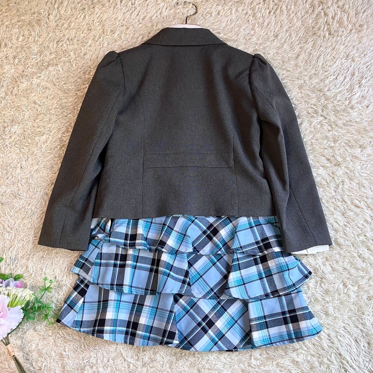 美品 MyClassicマザウェイズフォーマルセットアップスーツキッズ 120リボン付4点セット卒園式 卒服 入学式 お受験女の子