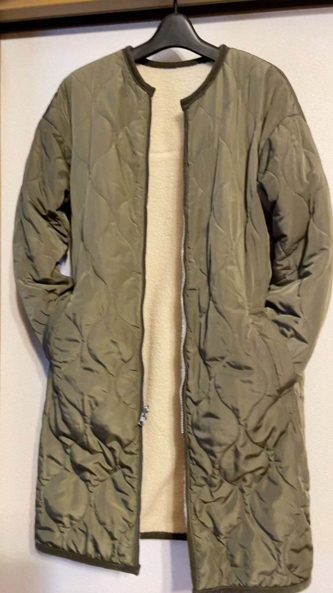 美品　AMERICAN HOLIC リバーシブル防寒コート　ロングコート　ノーカラー　Lサイズ　中綿　キルティング＆ボア　極暖