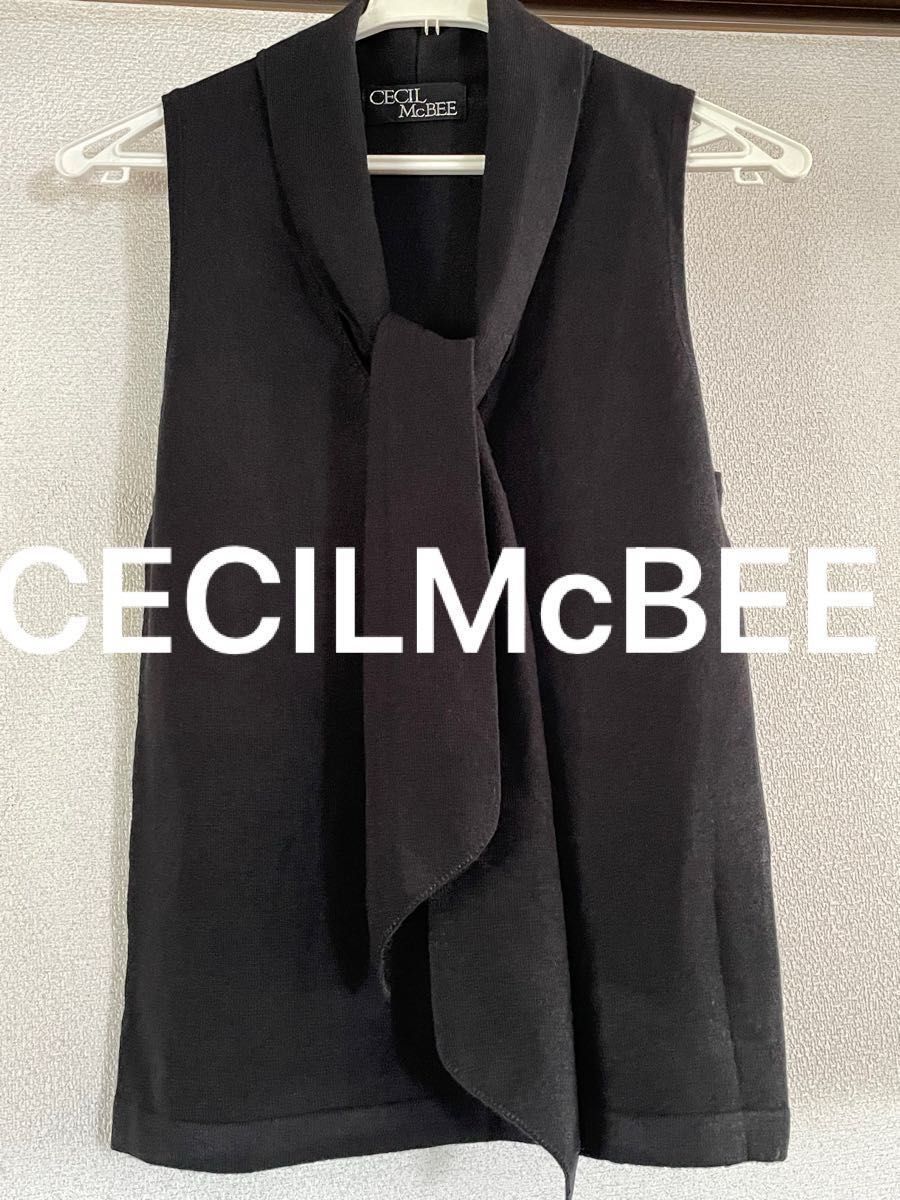 CECILMcBEE  ニットトップス　ノースリーブ　綺麗系　セーター　ボウタイ　黒　カットソー　Mサイズ　手洗い　セシルマクビー