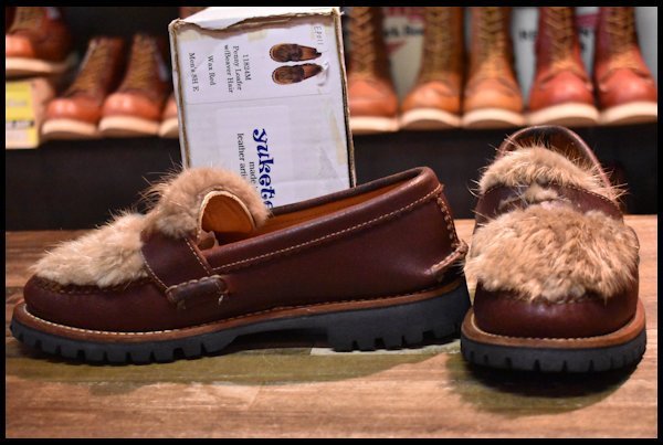 [8.5E с ящиком хорошая вещь ]YUKETENyuke тонн Penny Loaferpe колено Loafer Beaver Hair бобер воск красный мех короткий обувь ботинки HOPESMORE