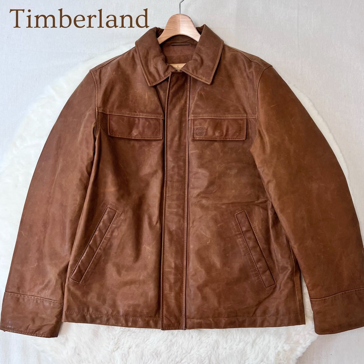 Timberland 90s ティンバーランド ヌバック 牛革 レザージャケット キルティングジャケット 本革 ブルゾン レザー ブラウン M メンズ A5229_画像1