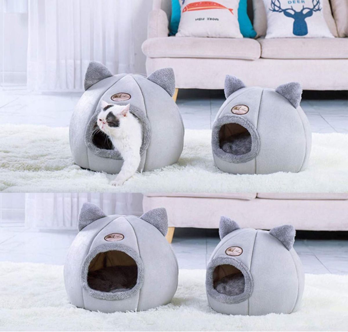 猫 ベッド 冬 猫ハウス ペット用寝袋 ドーム型 犬 マット クッション 寒さ対策 暖かい かわいい ペット犬 キャットハウス 