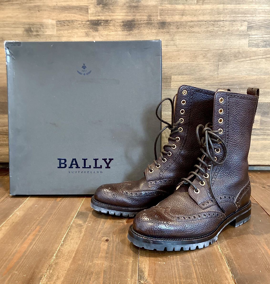 祭!! 1000円 名門 BALLY バリー 完璧なデザイン 編み上げ コンバットブーツ メンズ vintage加工 コマンドソール UK7 US8 26cm カントリー_画像1