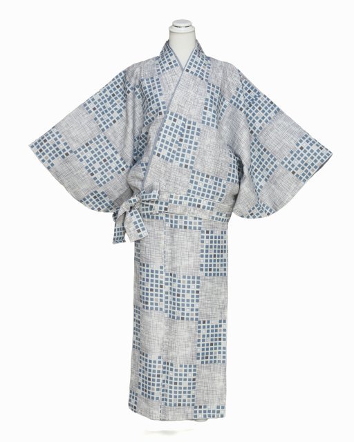 新柄袷二部式着物 J7390-04L 送料無料 Ｌサイズ 帯不要のきもの 小紋の洗える着物 グレ－色の二部式きもの