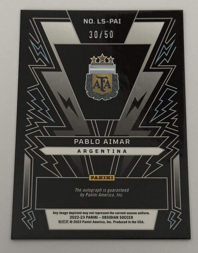 直筆サインカード PABLO AIMAR 2022-23 PANINI OBSIDIAN SOCCER /50 AUTO LIGHTNING STRIKE_画像2