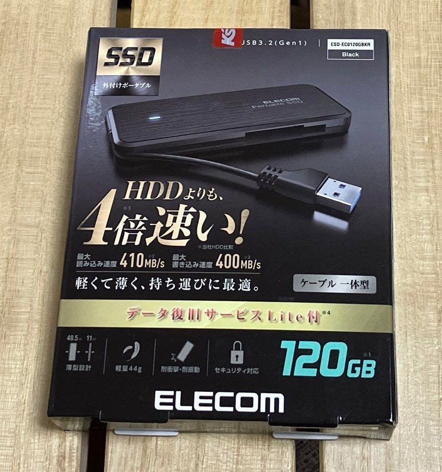  new goods unopened Elecom attached outside SSD 120GB USB3.1(Gen1) correspondence TLC cable storage black ESD-EC0120GBK